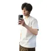 Camiseta de Manga Corta Patchwork Desconstruido Estilo Americano para Hombre, Algodón Mamba Resistente para Verano, Hombro de Corte Regular, Top Casual de Alta Gama de Moda