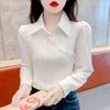 Nuevo suéter de otoño temprano para mujer de dos piezas falsas 2025 otoño moda moderna estilo occidental costuras otoño manga larga top