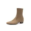 Nuevas botines de moda estilo coreano de gamuza con punta cuadrada y tacón grueso de 5 cm de altura, botines cortos simples y versátiles de ajuste ceñido para mujer
