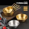 Tigela de arroz fermentado dourada estilo coreano, tigela de aço inoxidável 304 com alça, tigela para lanches, tigela especial para restaurantes coreanos, tigela de condimentos