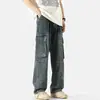 Jeans Cargo de Moda para Hombre con Múltiples Bolsillos, Pierna Recta Holgada, Estilo de Alta Gama, Atrevido Atractivo, Patchwork Retro Americano