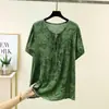 Camiseta Fina de Algodão e Seda para Mulheres, Roupa de Verão Casual, Top Modelador Plus Size, Camiseta Básica de Manga Curta de Algodão Artificial