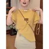 Camiseta de algodão puro de manga curta para mulheres, adequada para o trajeto diário, moderna e versátil, com um toque de alta qualidade, na cor roxo ameixa escuro, um estilo básico para primavera e verão