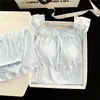 Conjunto de Pijama de Verano para Mujer Rosa Hielo Fresco de Alta Gama Sexy con Sujetador Incorporado, Encaje, Delgado, Ropa de Casa