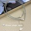 Diseño Nicho Coreano Joyería de Plata Plata de Ley S925 Corazón Ópalo Rosa Aguamarina Collar Simple Moda Ins