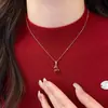 Nuevo Estilo Chino Retro Zircón Gota Roja Calabaza Colgante Collar Accesorios Cadena de Ropa Simple para Mujer Lujo Ligero Collar de Gama Alta