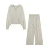 Moda Nova Primavera 2025 Conjunto de Terno Feminino Top com Capuz Soltinho Moderno que Reduz a Idade Calça Wide Leg de Cintura Alta Feminina Conjunto de Duas Peças