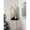 Camisa Romántica de Gasa con Lunares y Volantes para Mujer con Mangas Abullonadas Blusa de Primavera