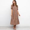 2021 comercio exterior transfronterizo Amazon eBay moda primavera y verano nuevo vestido de manga corta con estampado de leopardo plisado de gran vuelo ropa de mujer