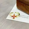 Anel Aberto Simples com Zircônia Laranja-Vermelha Vintage para Mulheres, Estilo Floral Retrô, Anel de Dedo Indicador de Nicho
