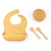 Conjunto de Louça de Silicone para Bebê Transfronteiriço, Tigela Suplementar de Alimentos para Crianças, Garfo, Colher, Babador Conjunto de Quatro Peças, Suprimentos para Alimentação de Bebê Resistentes a Quedas