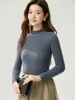 Suéter 100% cachemir puro para mujer, nueva colección otoño/invierno, color liso, tejido de canalé de un solo hilo, cuello semi-alto, jersey de manga larga