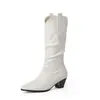 Botas Altas de Salto Grosso Bico Fino Lisas Estilo Europeu e Americano Salto Alto Botas Femininas Comércio Exterior Tamanho Grande 533-2
