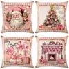 Funda de almohada impresa con diseño de Papá Noel y muñeco de nieve de Navidad transfronteriza Funda de cojín con estampado de dibujos animados para sofá de sala de estar Funda de almohada