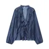 2025 Ropa de Otoño Nueva para Mujer Estilo Europeo y Americano Moderna Versátil Camisa Decorativa en Capas 5029209 Marrón Verde
