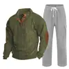Cross-border masculino outono e inverno novo sportswear duas peças veludo cotelê botão henry camisa e calças retas terno casual