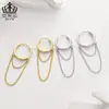 Aifulu Brincos de Clipe com Corrente de Franjas de Camada Dupla Prata Pinos de Orelha Cobre Banhado a Platina Moda Personalidade Brincos Joias