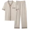 Pijama de Verano para Hombre, Conjunto de Dos Piezas con Pantalón Corto de Manga Corta de Algodón y Cárdigan, Estilo Delgado para Primavera y Otoño, Los Jóvenes Pueden Usarlo Afuera como Ropa de Casa