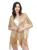 Popular Chal de Hilo Dorado y Plateado Estilo Europeo y Americano para Mujer, Cubierta Fina para Vestido de Noche con Borlas Decorativas, Bufanda de Seda Protectora del Sol