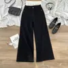 Jeans Negros de Pierna Ancha para Mujer, Nuevo Estilo Otoño e Invierno 2025, de Cintura Alta, Adelgazantes, Corte Holgado, para Petite, Pantalones Ligeramente Acampanados