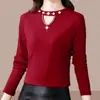 Camiseta de Manga Larga de Color Sólido DeRong 2026 para Otoño, Cálida, Adelgazante, Moderna, Cuello Redondo, Top Sexy con Aberturas