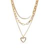 Cadena de suéter con colgante de corazón calado multicapa simple nuevo japonés y coreano, cadena para clavícula de diseño artístico de lujo accesible a la moda para mujer