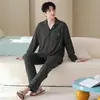 Cárdigan largo de manga larga y pantalón largo de algodón para hombre al por mayor, conjunto casual simple de otoño para casa, conjunto de dos piezas adecuado para usar al aire libre