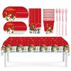 Nuevo en stock, traje de fiesta con temática de Grinch rojo, plato de papel, vaso de papel, mantel de seda, suministros de decoración desechables