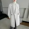 Novo casaco de lã dupla face outono e inverno para mulheres, longo, solto, simples, com gola de terno, feito de lã pura