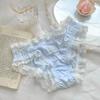 Lolita sexy borda de renda ins seda gelada macia lingerie feminina camada dupla antibacteriano algodão puro virilha menina adorável Triângulo K