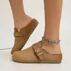 Meias Pantufas Fechadas de Alto Padrão para Mulheres 2025 Novas Pantufas Planas Birkenstock Retrô Sapato Feminino Versátil da Moda de Nicho