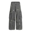 Pantalones Cargo Bordados con Salpicaduras Estilo Retro Americano Desgastado para Hombres y Mujeres 2025 Nuevos Casuales Rectos Sueltos de Pierna Ancha
