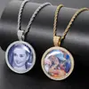 Colgante Redondo de Foto Hip-Hop Europeo y Americano Marco de Foto de Memoria Personalizado con Circonita Micro-pavimentada en el Lateral Collar Joyería Hip-Hop Venta al por Mayor