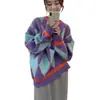 Suéter Argyle Bloque de Color de Comercio Exterior para Mujer, Jersey, Nuevo Estilo Otoño e Invierno 2025, Estilo Holgado y Relajado, Cárdigan de Punto de Comercio Exterior, Moderno