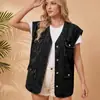 Novo colete jeans lavado transfronteiriço europeu e americano para comércio exterior Amazon com botões de abotoamento simples e múltiplos bolsos, colete de trabalho sem mangas para mulheres