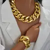 Conjunto de Corrente Cubana Estilo Punk Transfronteiriço Europeu e Americano Han Zhishang, Corrente Grossa Exagerada, Conjunto de Duas Peças de Colar e Pulseira de Nicho
