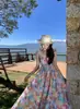 Saia Dopamine Seaside Tyndall Estampada Roupas de Férias da Ilha de Sanya Viagem à Praia Vestido Grande Sem Costas
