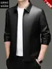 Chaqueta de Cuero Versátil de Alta Gama Haining Estilo Papá Mediana Edad Otoño Nueva Chaqueta de Piel Sintética de Vaca Abrigo de Cuero Casual para Hombre
