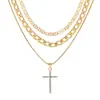 Moda de lujo transfronteriza europea y americana de alta gama, collar de traje, personalidad de nicho, cadena de suéter de cruz multicapa para mujer