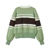 Comércio Exterior Roupas Femininas 2026 Moda Europeia e Americana Versátil Casual Simples Solto Bloco de Cores Listrado Tricô Top Feminino G866926