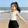 Ropa de verano casual y versátil para bebés niñas, prendas de punto para niños, camiseta de manga corta a la moda para niñas con tacto fresco
