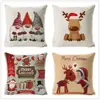 Funda de Almohada Navideña de Lino Nueva de Amazon Transfronteriza Funda de Almohada de Papá Noel Ciervo para el Hogar Funda para Sofá