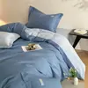 Luxo Leve Simples Estilo Nórdico Conjunto Completo de Roupa de Cama de Algodão Jogo de Quatro Peças Cor Sólida Toque de Luxo Lençol de Algodão Capa de Edredom Roupa de Cama para Quatro Estações