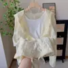 Camisa de encaje transpirable con capucha y cordón, estilo verano nuevo, suave y dulce, chaqueta ligera casual, protección solar, rosa