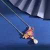 Colar de Pérolas com Zircônia Rosa Flor de Cerejeira e Diamantes, Design de Moda de Luxo Leve Novo Estilo Europeu e Americano Que Te Surpreenderá