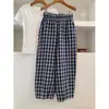 Calça Xadrez Versátil para Mulheres Primavera/Verão 2026, Estilo Japonês Texturizado, Fina, Cintura Elástica, Caimento Solto, Emagrecedora, Calça Casual de Nove Quartos