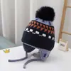 Gorro de Orejeras de Otoño e Invierno para Niños, Gorro de Punto Cálido a Prueba de Viento para Bebé, Gorro de Lana Jacquard con Diamantes para Niños y Niñas