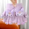 Luvas Infantis Sanrio para Meninas, Novo Estilo Outono e Inverno, Luvas de Cinco Dedos Kuromi com Forro de Lã para Aquecimento e Proteção contra o Frio