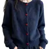 Cardigan Jaqueta de Tricô Manga Longa com Botão de Coração Estilo Coreano Feminino Inverno Novo Tamanho Grande Menina Cheinha Cobertura de Carne Top Cardigan de Tricô