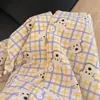[Loja vendendo] Pijama fofo de cachorrinho feminino primavera e outono novo xadrez manga longa calça cartoon japonês residência estudantil